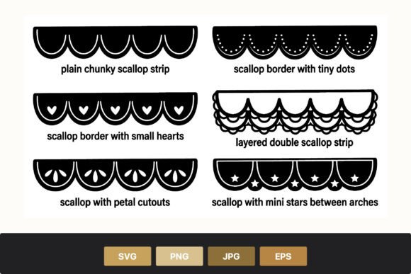 Download Black Scallop Border Strips with Stars - Scallop Collection