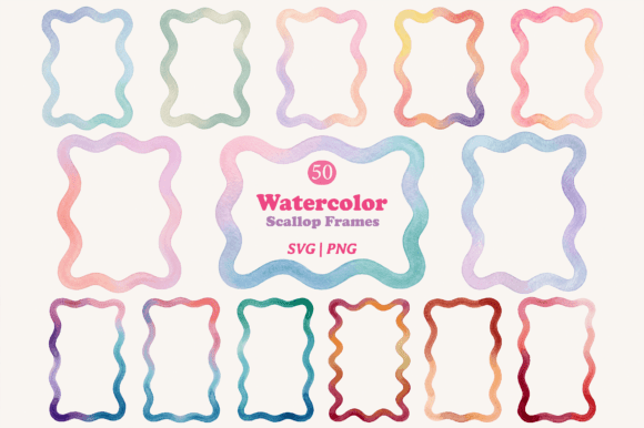 Download Watercolor Scallop Frames Bundle - Scallop Collection