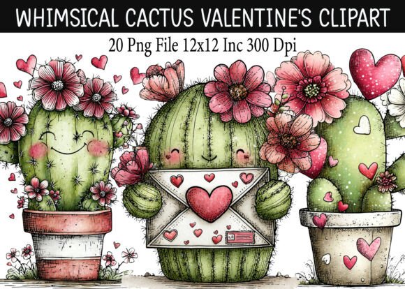 Download Whimsical Cactus Valentine's Clipart - Cactus valentine Collection