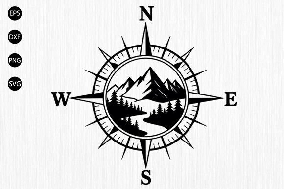 Download Compass with Mountain Scene SVG, Hiking - Hiking Collection